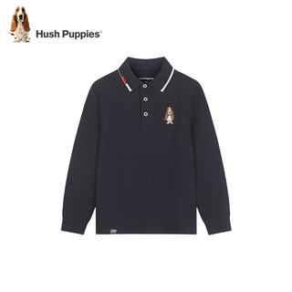 暇步士（Hush Puppies）童装儿童男大童2024春秋舒适休闲学院风长袖POLO衫 本白 120cm 略薄