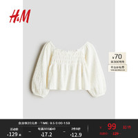 H&M2024秋季童装女童纯色柔软休闲汗布缩褶上衣1237466 白色 90/52 1.5-2Y