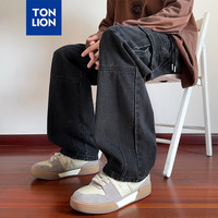 唐狮 TONLION2024早秋新款男潮工装牛仔长裤WP 黑灰色