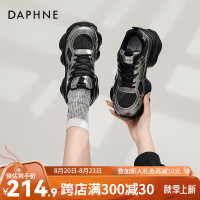 达芙妮（DAPHNE）达芙妮厚底老爹鞋女2024春季女鞋透气增高百搭鞋子女休闲JL 银黑色 【跟高5cm】 37