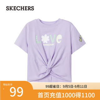 斯凯奇（Skechers）儿童T恤2024年夏季女童短袖印花刺绣P224G023 浅雪青色/00EW M