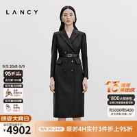 朗姿/LANCY2024秋职业西装长袖收腰连衣裙中长商务通勤裙子女 黑色 3XL