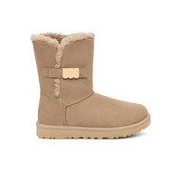 UGG 女士休闲舒适纯色圆头平底魔术贴搭扣短靴雪地靴 1153612 沙丘色 38
