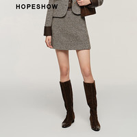 红袖小香风粗花呢短裙秋季2024女装美拉德拼接腰头半身裙 咖色花呢6A8 XXL