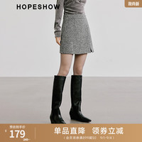 红袖小香风半身裙冬季2024女装人字纹A字开叉轻熟气质百搭短裙 灰060 S