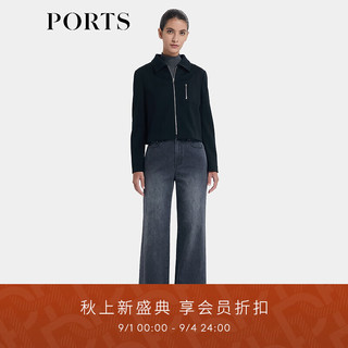 PORTS宝姿女装2024早秋时尚百搭绵羊毛黑色弹力针织短夹克 黑色 0