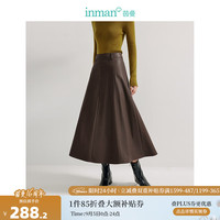茵曼（INMAN）【新复古回潮】复古高腰PU皮裙2024秋女装A字摆半身裙 深咖啡 L