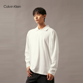 Calvin Klein Jeans24秋季男士时尚ck假两件刺绣衬衫领宽松长袖T恤J326599 YAF-月光白 L