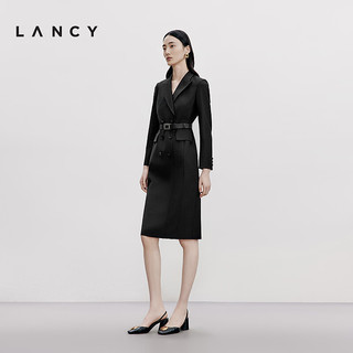 朗姿/LANCY2024秋职业西装长袖收腰连衣裙中长商务通勤裙子女 黑色 M