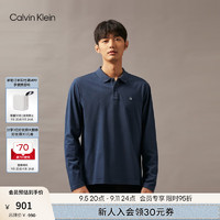 Calvin Klein Jeans24秋季男士ck刺绣方标净色纯棉长袖POLO衫T恤J326696 PPK-藏青 L