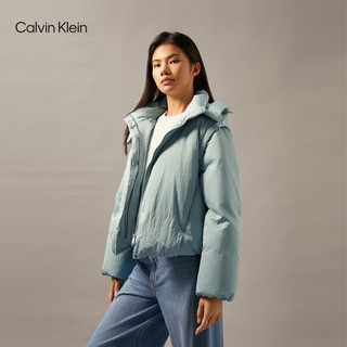 Calvin Klein Jeans【防泼水】24秋季女ck两穿可脱卸袖连帽羽绒服J224595 PCY-翡翠绿 L