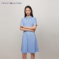 TOMMY HILFIGER24早秋女装通勤净色小绣标收腰半拉链翻领连衣裙42115 蓝色C1Z S