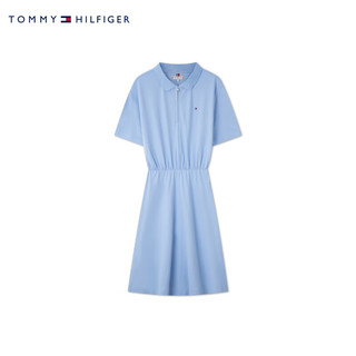 TOMMY HILFIGER24早秋女装通勤净色小绣标收腰半拉链翻领连衣裙42115 蓝色C1Z L