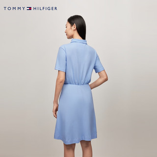 TOMMY HILFIGER24早秋女装通勤净色小绣标收腰半拉链翻领连衣裙42115 蓝色C1Z L