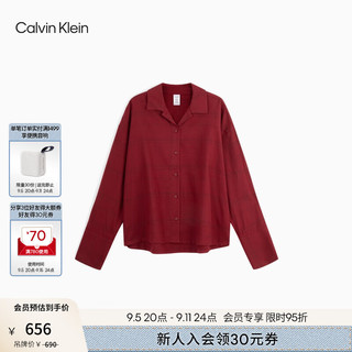 Calvin Klein内衣24秋季女士ck纯棉法兰绒纽扣翻领宽松家居睡衣QS7247 QGR-红大格 M