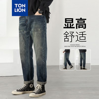 唐狮 TONLION2024早秋男泼墨设计感哈伦牛仔长裤WP 新灰蓝 29