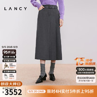 朗姿/LANCY24冬季深灰色直筒压褶半裙气质通勤长款半身裙女 深灰色 M