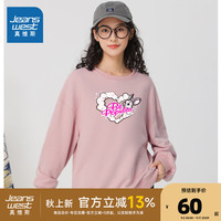真维斯女装2024秋季舒适甜美可爱圆领英文插画图案女卫衣KC 粉红8340 160/84A/M