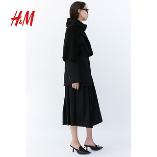 H&M2024秋季女装时尚休闲百搭缎质褶裥半身裙1240403 黑色 155/64 34