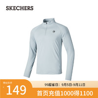 斯凯奇（Skechers）2024男女同款修身长袖运动T恤P424M192 珍珠蓝/01MZ M