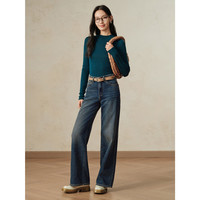 玖姿·安娜蔻【无缝一体】100%羊毛可机洗打底针织衫女2024冬季 蓝色系 M