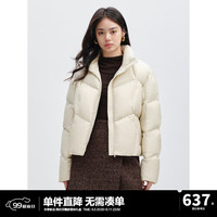 太平鸟【泡芙】女装短款立领羽绒服冬小个子保暖面包服外套 米白色 L