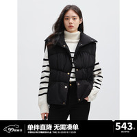 太平鸟女装短款立领小众羽绒马甲冬90白鸭绒柔软保暖羽绒服 黑色 S