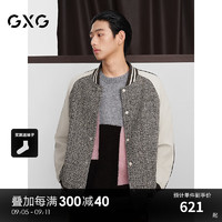 GXG男装 休闲小香风棒球夹克男复古时尚pu棒球服外套 24秋季 咖色 185/XXL