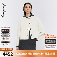 朗姿/LANCY2024冬季100%绵羊毛圆领落肩双面呢短款毛呢外套女 本白色 3XL