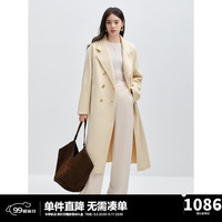 太平鸟大师甄毛系列重磅高支全羊毛双面呢大衣女冬白色外套女 米白色(第一批) M