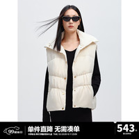 太平鸟女装短款立领小众羽绒马甲冬90白鸭绒柔软保暖羽绒服 米白色 L