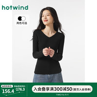 热风24年冬季女士V领罗纹打底针织衫 01黑色 XL