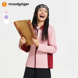 moodytiger女童外套防风高弹24年秋季儿童外套针织立领拼色户外运动衣 粉垩色 165cm