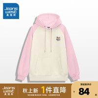 真维斯女装2024秋季小熊印花舒适宽松休闲插肩女连帽卫衣G2 酒红色拼杏色8290 170/88A/M