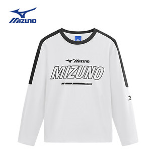 美津浓（MIZUNO）儿童长袖T恤百搭休闲2024秋季男童女童圆领套头t 白色 160cm (身高155-160cm)