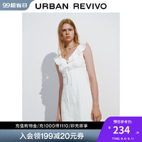 UR2024秋季女装浪漫少女荷叶边系带无袖连衣裙UYL740009 本白 S