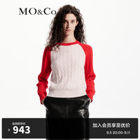 MO&Co.毛衣针织衫绵羊毛山羊绒复古麻花绞花撞色插肩袖肌理感摩安珂 贵族红色 L/170