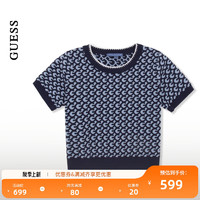 GUESS 24年秋季女士时尚撞色日常圆领针织上衣-W4YR07Z3FG0 FB5T-蓝色 M