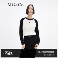 MO&Co.毛衣针织衫绵羊毛山羊绒复古麻花绞花撞色插肩袖肌理感摩安珂 米白色  M/165