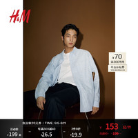 H&M2024秋季男装时尚休闲百搭宽松版型牛津纺衬衫1235550 浅蓝色/条纹 180/116 XL