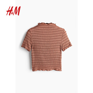 H&M2024夏季女装锁边设计缩褶上衣1257980 杏色 155/76