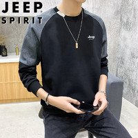 JEEP SPIRIT 吉普卫衣男春秋季长袖T恤百搭商务中青年休闲男装 黑色 XL