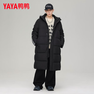 鸭鸭（YAYA）羽绒服男长款过膝2024年冬季时尚休闲百搭连帽防风保暖外套JS 黑色 165