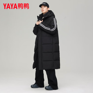 鸭鸭（YAYA）羽绒服男长款过膝2024年冬季时尚休闲百搭连帽防风保暖外套JS 黑色 165