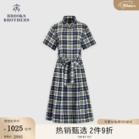 布克兄弟（BrooksBrothers）女士24早秋纯棉学院风格纹显瘦连衣裙 9003-藏青格纹 0