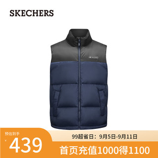 斯凯奇（Skechers）男款立领梭织羽绒背心撞色设计L424M112 藏青色/002Z S