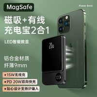 SFANS 诗梵士 磁吸充电宝MagSafe无线快充PD20W超薄移动电源适用苹果iPhone14/13/12等 大容量10000mAh深空灰