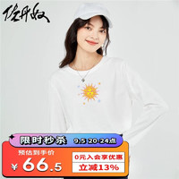 佐丹奴联名T恤女纯棉时尚创意太阳印花圆领长袖T恤女99394326 01白色 L