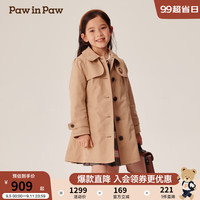 PawinPaw卡通小熊童装2024年秋冬女童风衣X版型收腰复古风 Beige米色/35 140cm