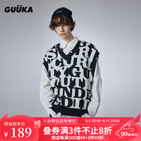 古由卡(GUUKA)美式复古黑白拼接v领针织背心男秋潮 小众设计感宽松上衣百搭 黑色 XXL